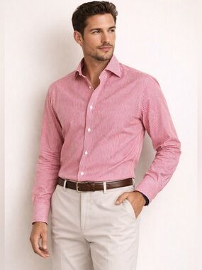 Eton Tailored Pinstripe Cotton Dress Shirt Navy Trim Quiet Luxury Sz L (17/43)